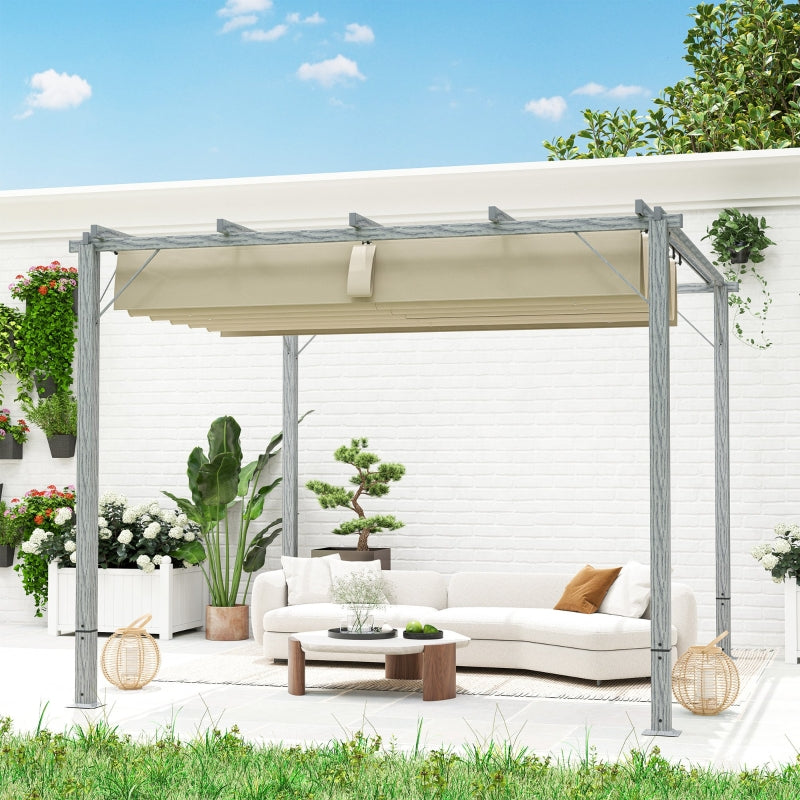 3 x 3 m Grey Retractable Roof Pergola - Outdoor Shade Canopy