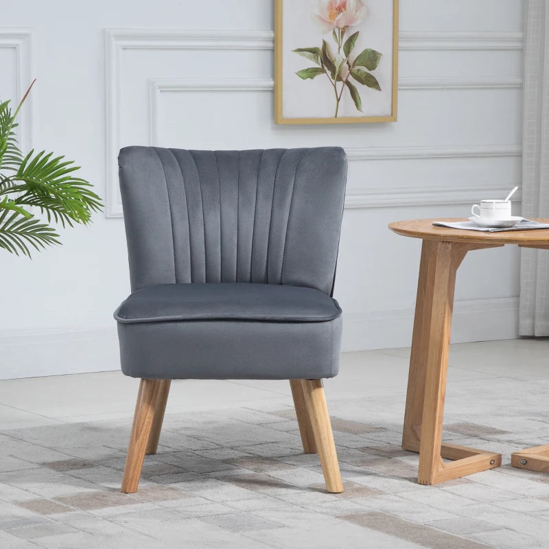 Stylish Grey Velvet Accent Chairs with Curved Back and Wooden Legs - Set of 2 for Home Decor