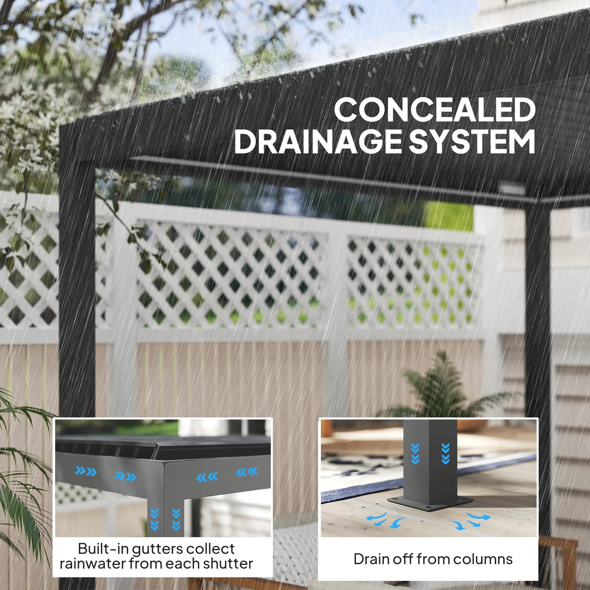 3m x 3m Electric Louvered Pergola with LED Lights - Solid Aluminium Hardtop Gazebo with Remote, Adjustable Roof and Drainage System, Water and UV Resistant