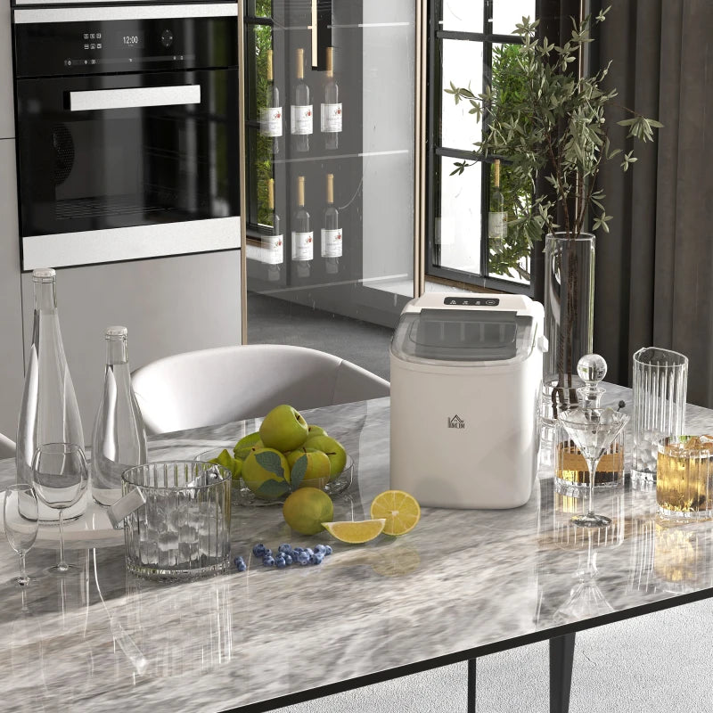 Portable Ice Maker Machine - 12Kg Daily, 9 Cubes in 6-12 Mins, Countertop Ice Cube Maker with Scoop & Basket - White