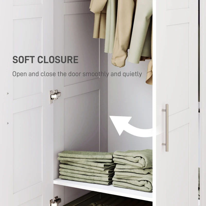 Double Paneled Door Wardrobe with Shelves Stylish White Storage Solution for Bedrooms