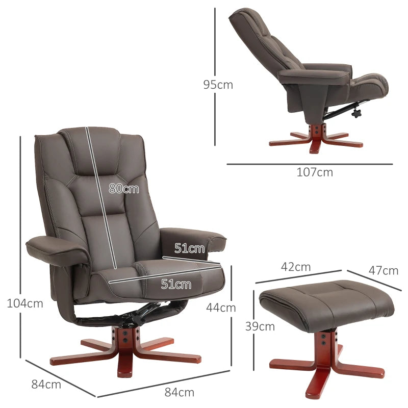Brown Faux Leather Manual Recliner and Footstool Set for Ultimate Comfort and Relaxation