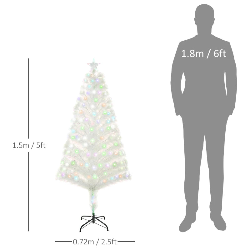 5ft Prelit Artificial Christmas Tree with Fiber Optic LED Lights - White Holiday Home Xmas Decoration