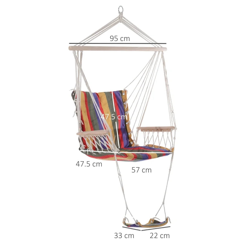 Red Hanging Rope Hammock Chair with Padded Seat & Backrest
