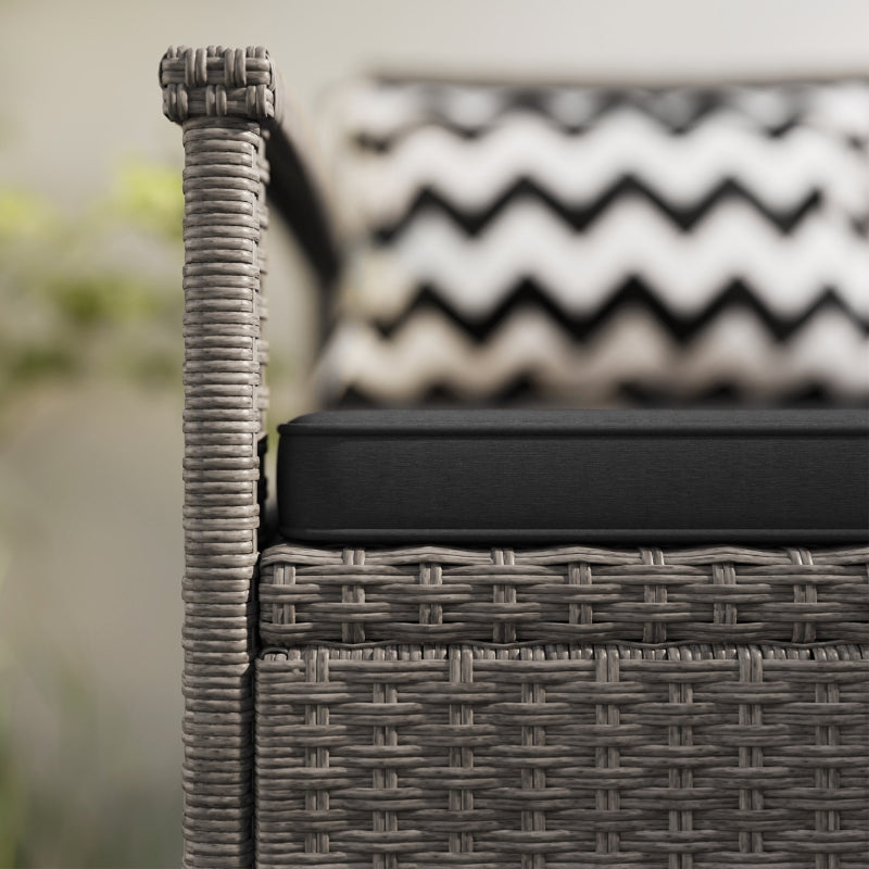 160L Grey Rattan Storage Bench - Two-Seater Outdoor Furniture