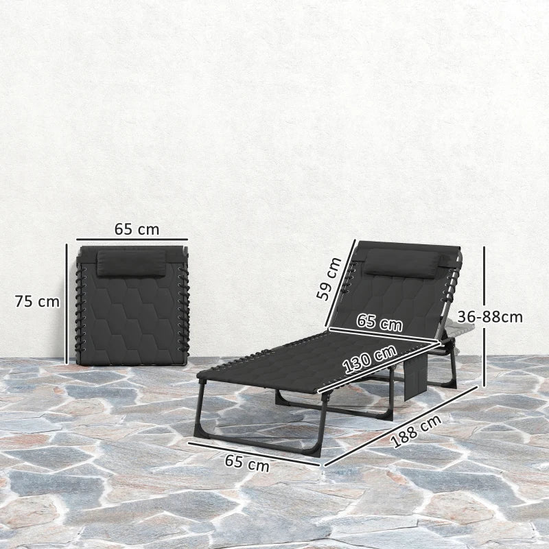 Adjustable Padded Sun Lounger Chair - Five-Position Recline, Outdoor Black Lounge Furniture