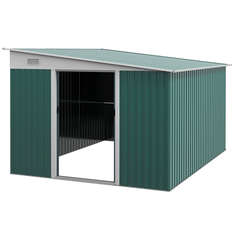 11.3ft x 9.2ft Green Garden Shed With Double Sliding Doors and 2 Air Vents