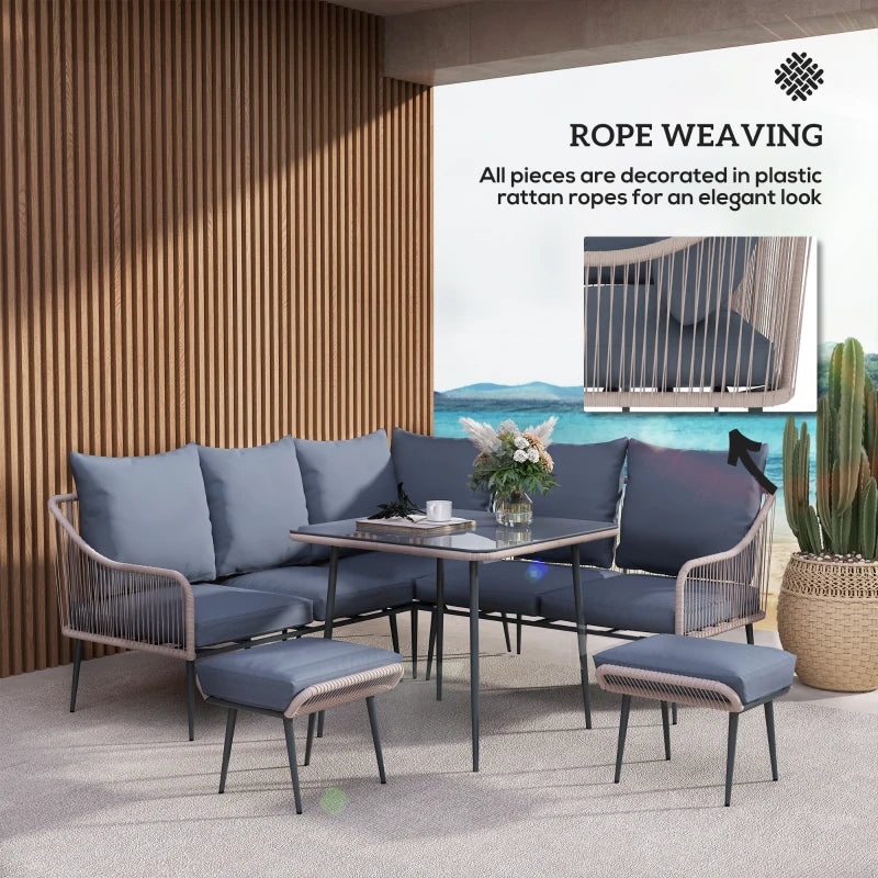 6-Piece Brown and Grey Rattan Garden Sofa Set - Strong and Durable Outdoor Furniture