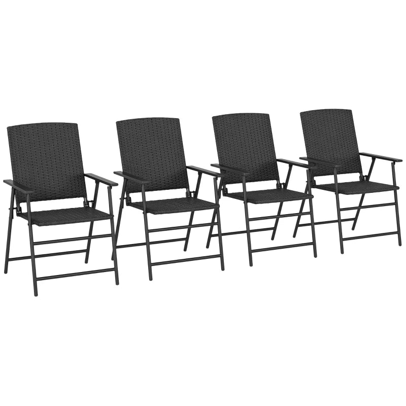Set of 4 Black Folding Rattan Chairs - Stylish Outdoor Seating for Patio, Garden, and Events