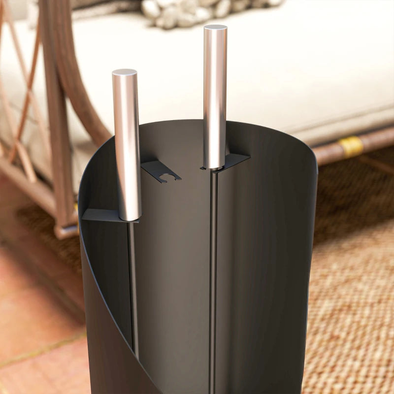 4-Piece Black Fireplace Tools Set - Metal Accessories with Broom, Shovel, Poker & Bucket - Perfect Fireside Companion