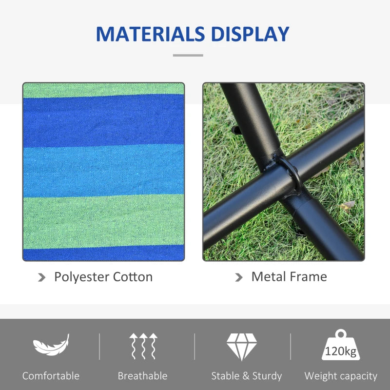 Portable Green Striped Camping Hammock with Stand - Adjustable Height, 120kg Capacity