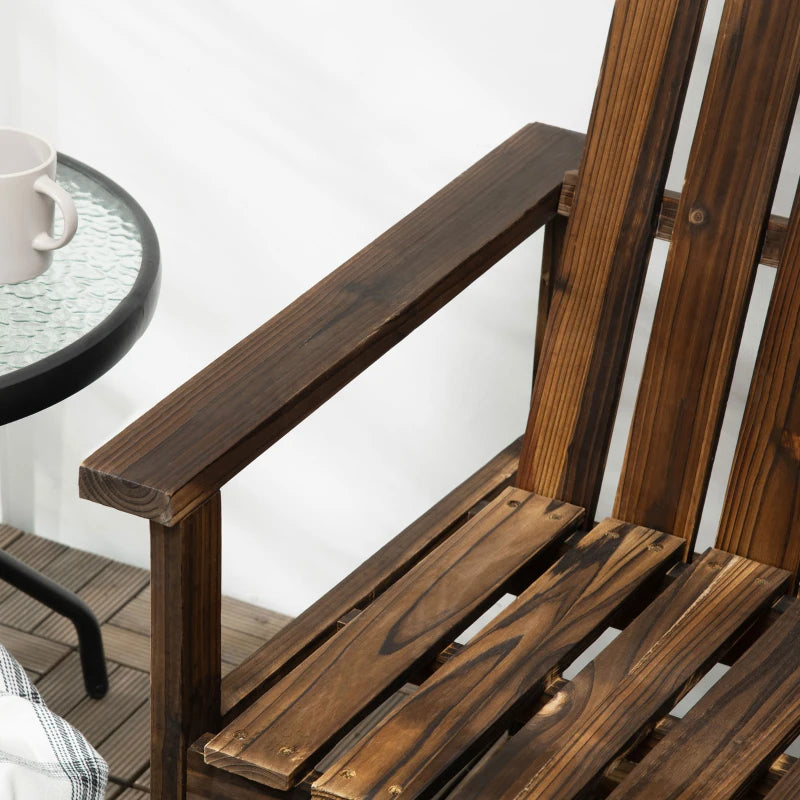 Carbonised Wooden Garden Bench for Two - Outdoor Loveseat Chair with Slatted Backrest and Armrests