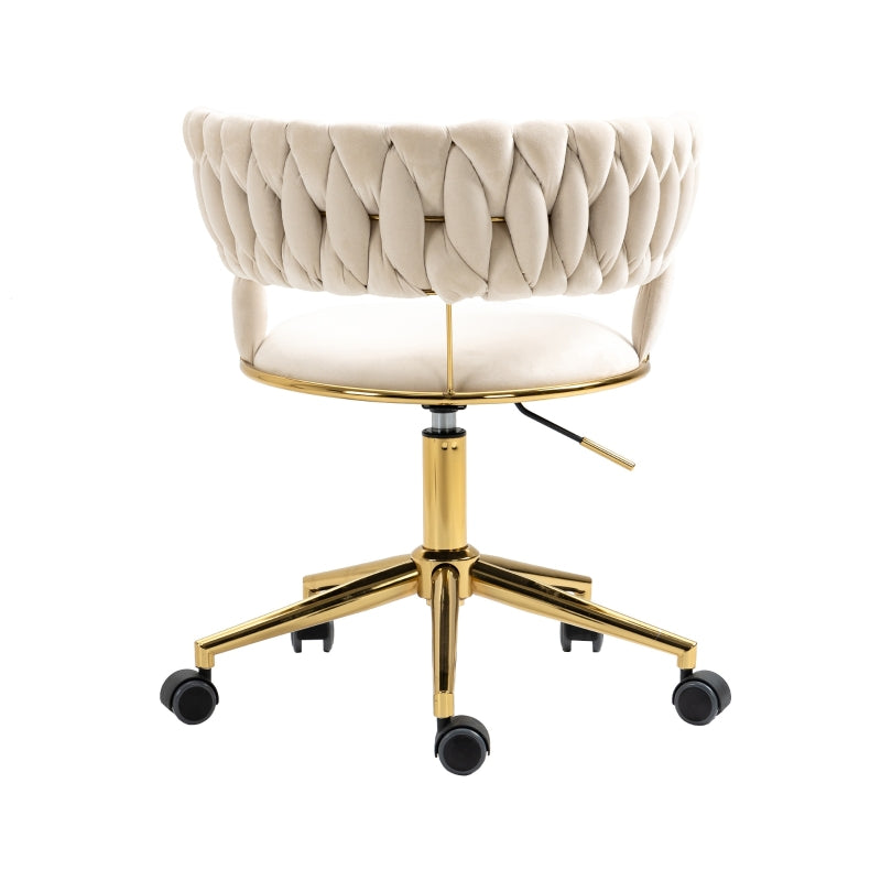 Ivory Velvet 360° Swivel Computer Chair with Backrest, Adjustable Height, 5 Wheels, Stainless Base, 62x62x77 cm
