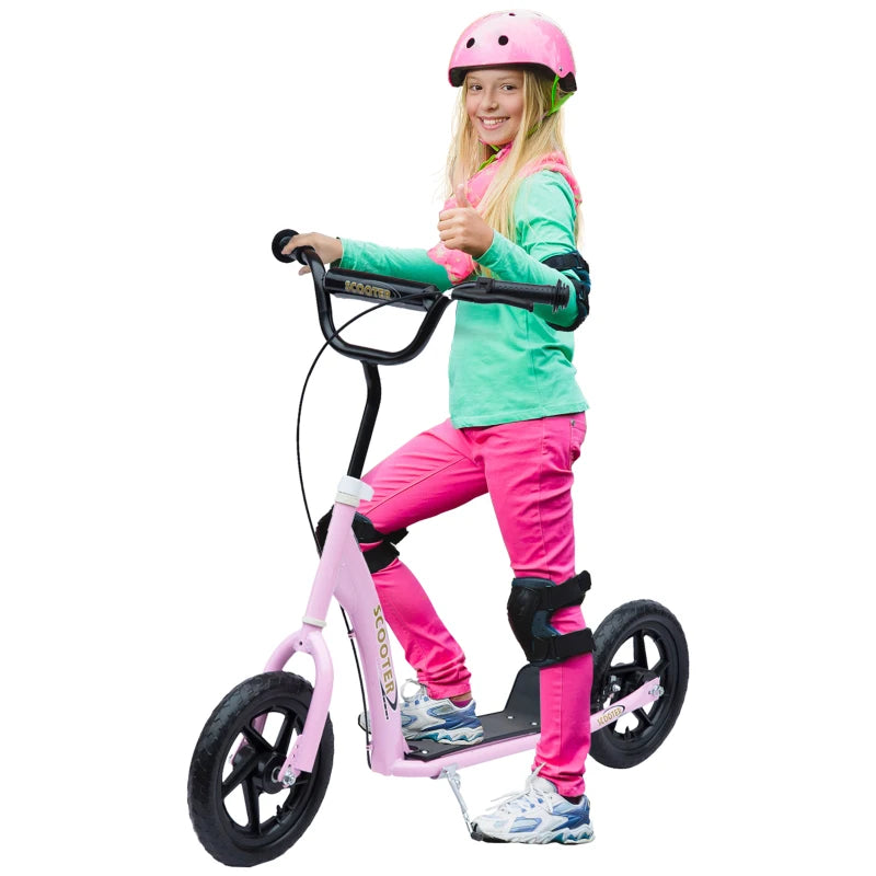 Pink Kids Kick Scooter with 12" EVA Tyres, Big Wheels & Rear Brake - Perfect for Ages 5-12