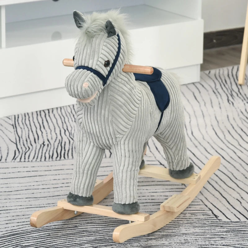 Kids Plush Rocking Horse with Sound - Soft Ride-On Toy for Children Ages 3-6 - Grey Rocker Gift