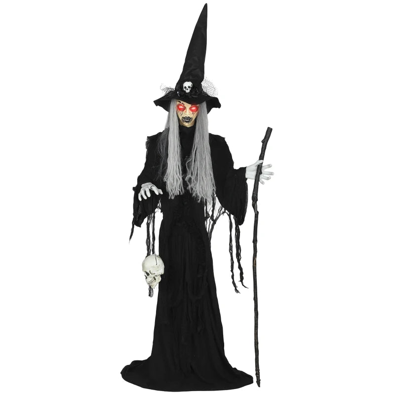 170 cm Animated Life Size Witch with Glowing LED Eyes - Spooky Halloween Decoration, Battery Operated Indoor Party Prop