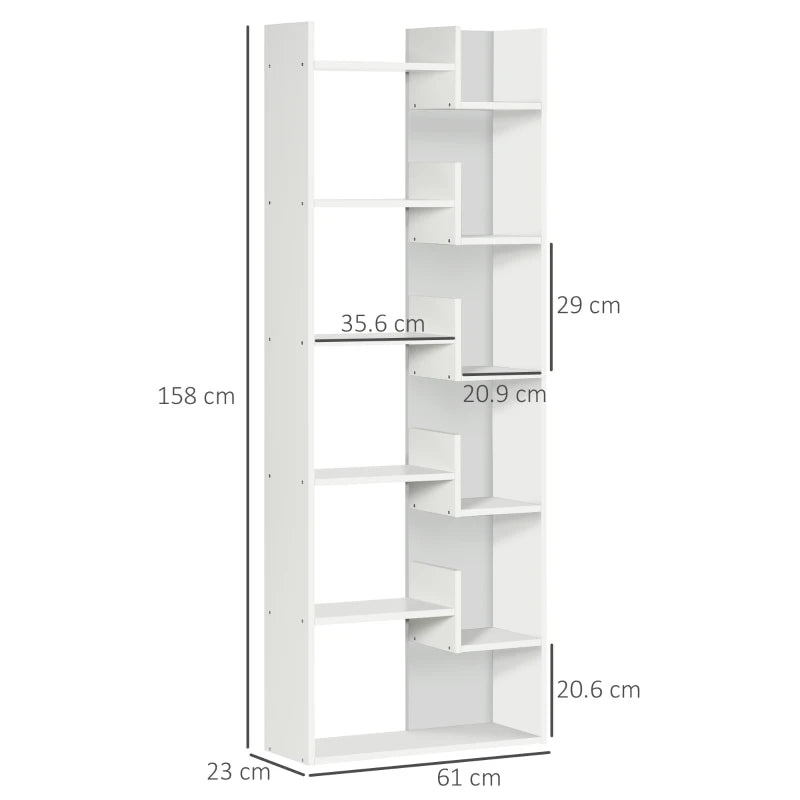 Modern 6-Tier Book Shelf with 11 Open Shelves - Freestanding White Bookcase for Home Office & Study