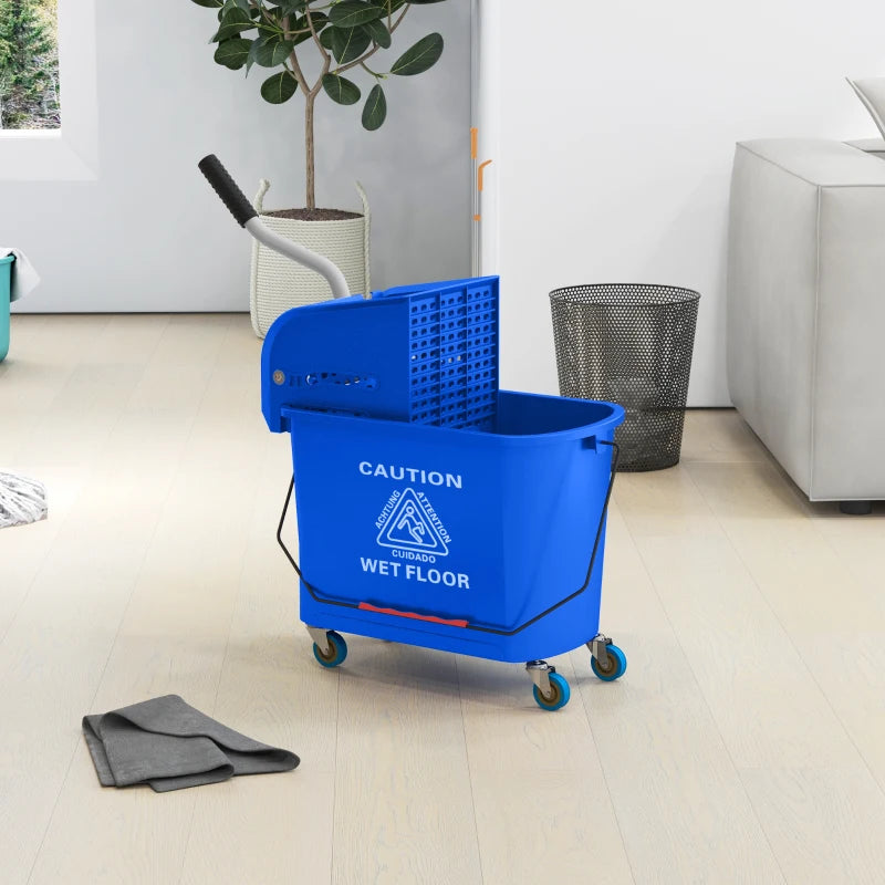 20L Compact Mop Bucket on Wheels with Water Separation Panel - Blue | Ideal for Easy Cleaning and Storage