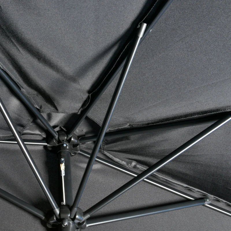 Black 3m Half Round Patio Umbrella with Crank Handle - No Base