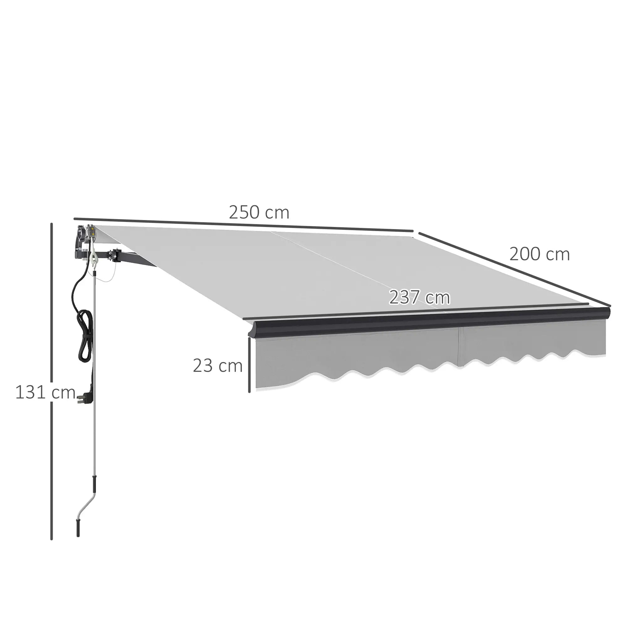 Light Coloured 2.5m x 2m Electric Awning with Remote Controller, Aluminium Frame - Fully Retractable - UV30+ Sun Shade Canopy