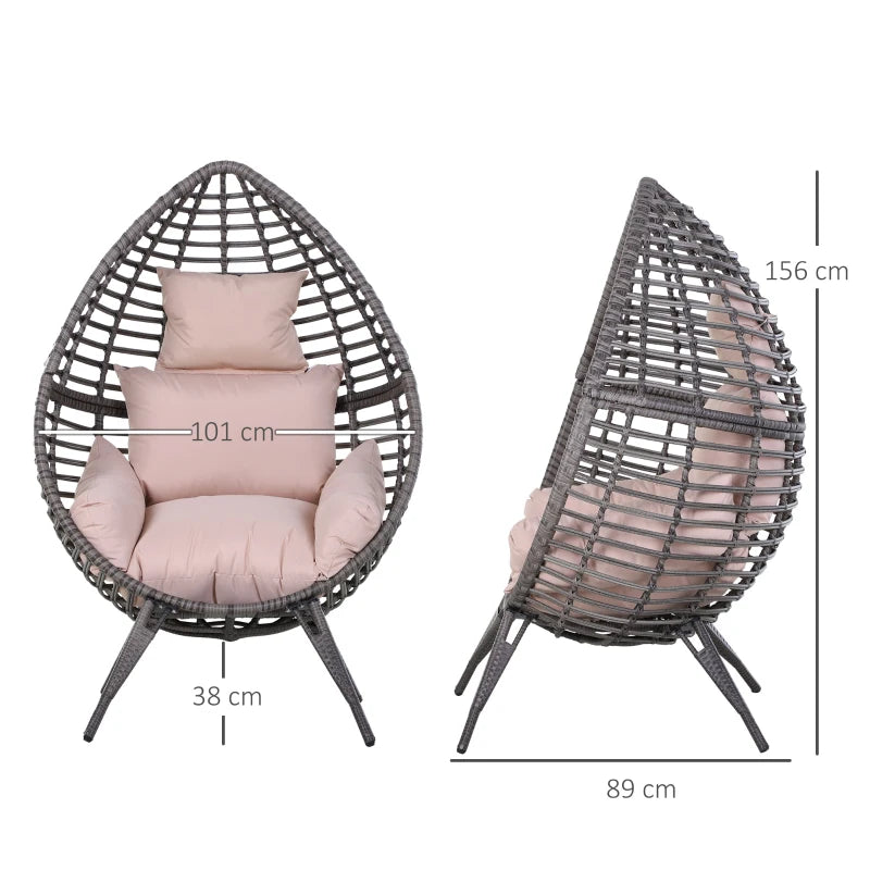 Grey Rattan Teardrop Outdoor Egg Chair with Soft Padded Cushion