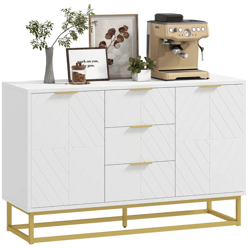 Modern White Sideboard with 3 Drawers & Adjustable Shelves - Stylish Storage Solution for Living Room Furniture