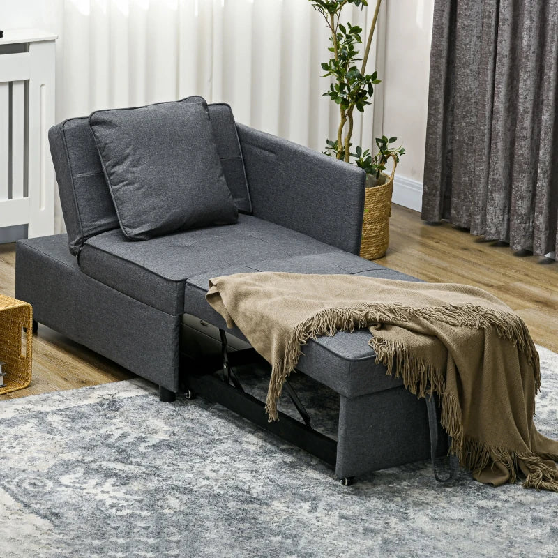 Multi-Functional Grey Sofa Bed with Thick Padding and Magazine Pocket for Living Room Use