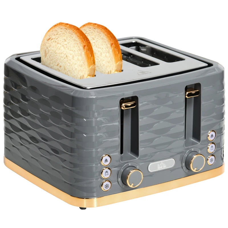 Premium Four-Slice Rippled Toaster in Stylish Grey - Perfect for Even Toasting and Modern Kitchens