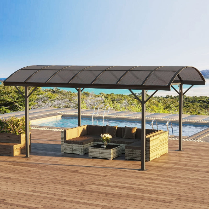 5m x 3m Hardtop Gazebo Aluminium Pavilion Carport With Brown Polycarbonate Roof