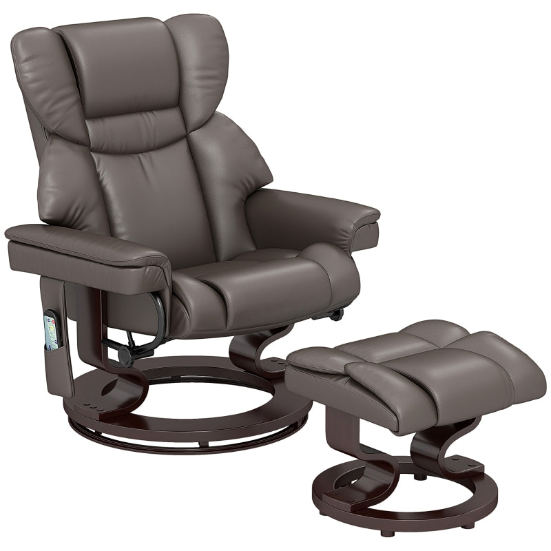 Upholstered Massage Recliner Chair with Footstool, Adjustable Backrest, Swivel Design for Living Room and Bedroom, Brown