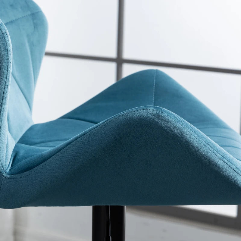Luxurious Velvet Bar Stools Set of 2 - Adjustable Height Swivel with Metal Frame, Round Base, Blue Triangle Design