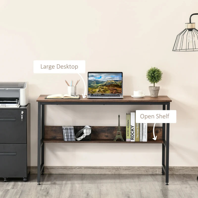 Rustic Brown Computer Desk with Storage Shelf - 120x60cm Home Office Study Table, Metal Frame, Easy Assembly