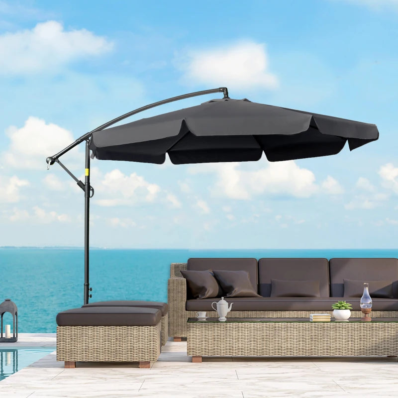 Black 2.7m Cantilever Garden Banana Parasol with Crank Handle