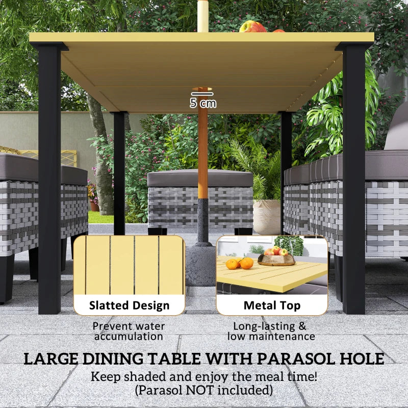 7-Piece Grey Rattan Garden Dining Set with Cushions, Umbrella Hole, Patio Table & Chairs