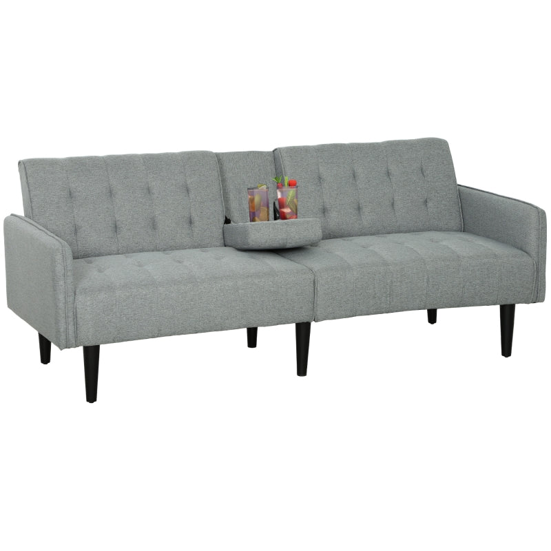Light Grey Three-Seater Sofa Bed with Cupholders for Comfort and Style