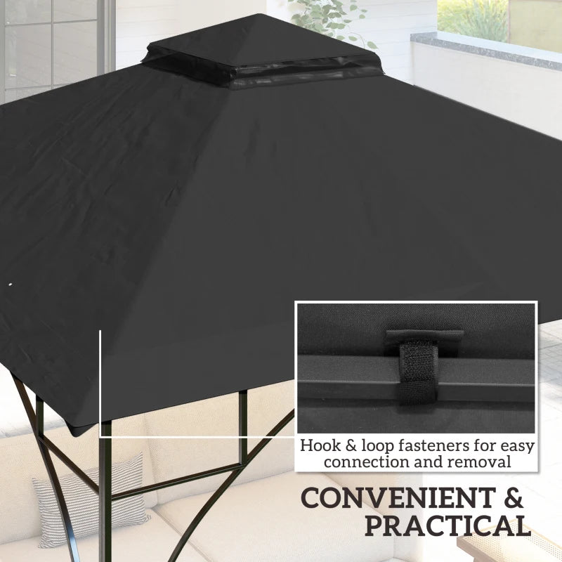 3mx3m Black Replacement Gazebo Canopy - Double Tier Roof Top for Garden, Patio, Outdoor Use (Top Only)