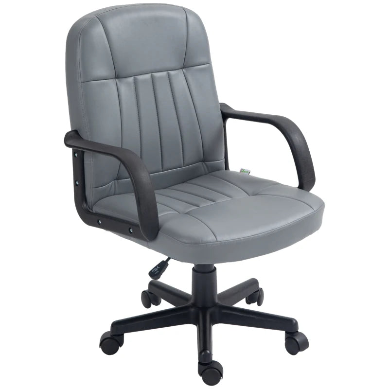 Ergonomic Grey PU Leather Office Chair - Adjustable Height, Swivel Wheels for Home Office & Study Comfort