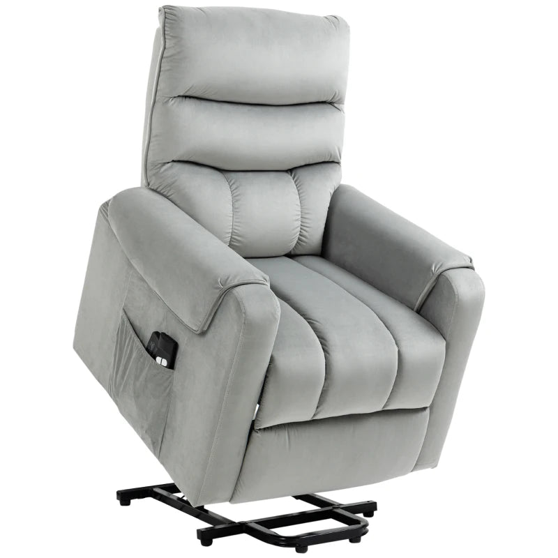 Electric Power Lift Recliner Chair with Vibration Massage, Remote Control and Side Pockets in Grey