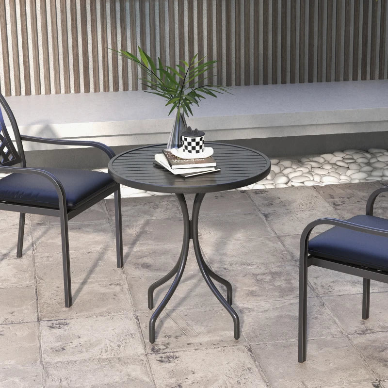Black Steel Round Patio Side Table - 66cm Outdoor Garden Furniture