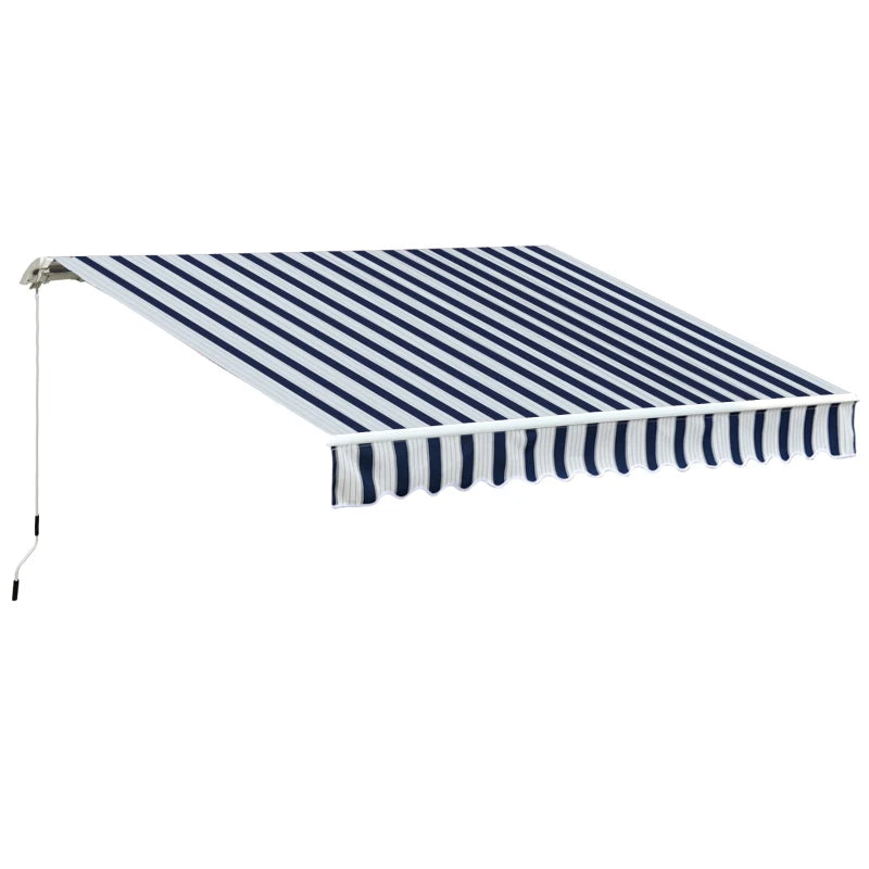 3.5m x 2.5m Manual Retractable Awning - Dark Blue/White Stripes