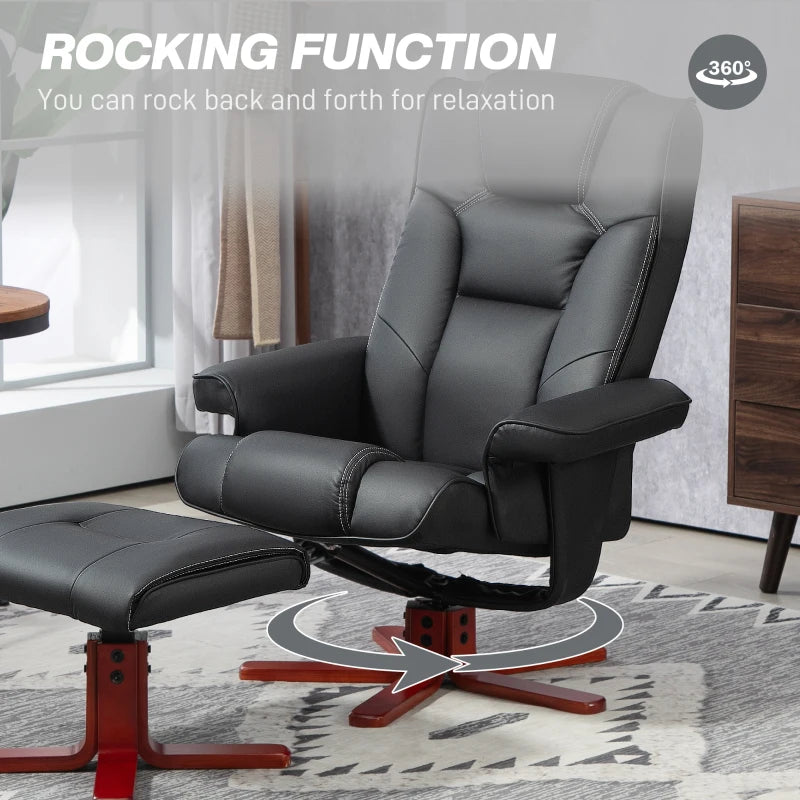 Black Faux Leather Manual Recliner and Footstool Set for Ultimate Comfort and Relaxation