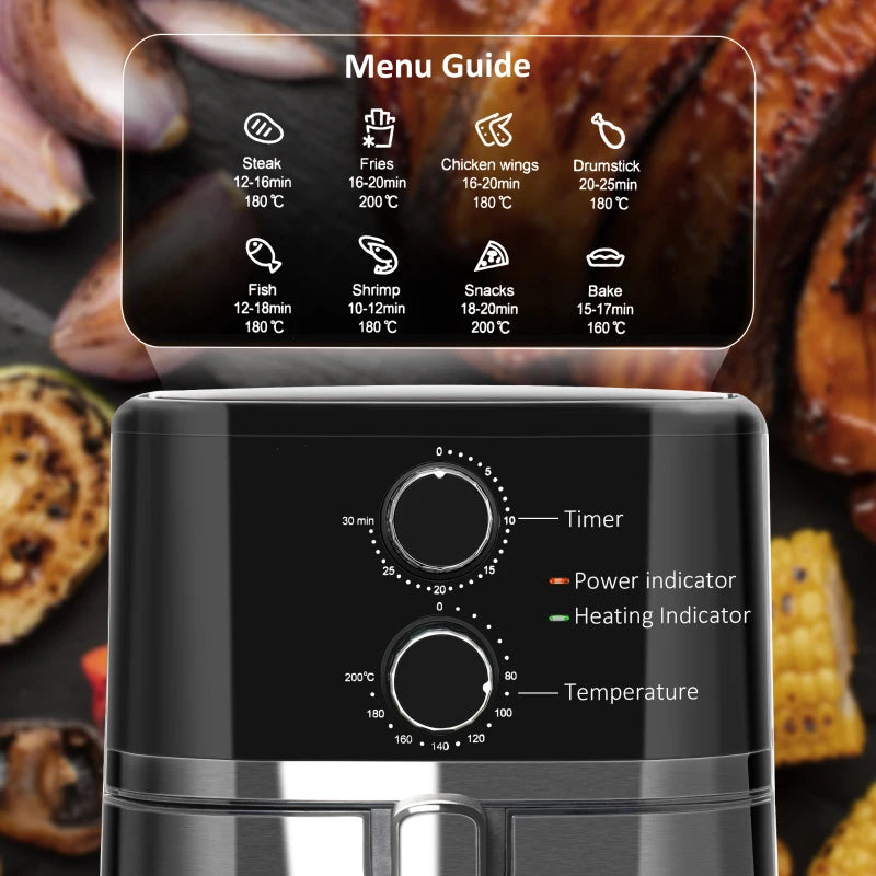 4.5L Black Air Fryer Oven - 1500W Rapid Air Circulation, Adjustable Temp & Timer, Nonstick Basket for Healthy Cooking