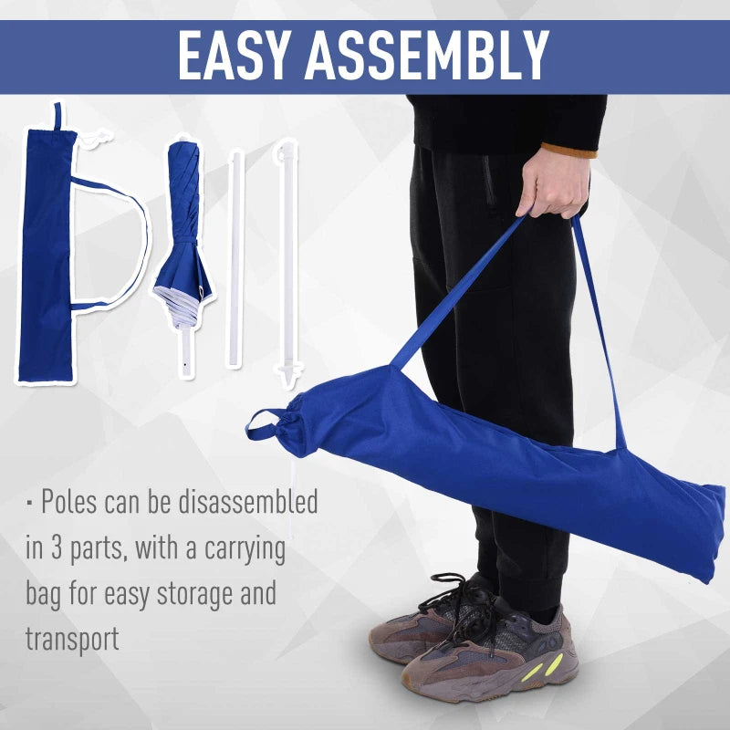Blue Portable Beach Umbrella with Tilting Function and Carry Bag