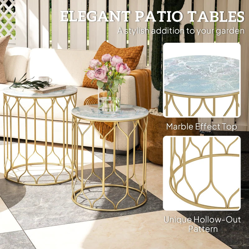 Multicoloured Ceramic Tile Top Nesting Side Table - Set of 2 - End Tables with Metal Frame