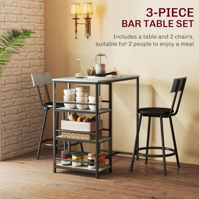 Stylish 3-Piece Kitchen Dining Set with Shelves - Modern Grey and Black Design for Small Spaces