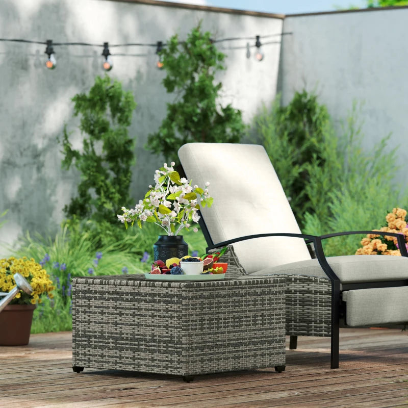 62 x 62cm Light Grey Glass-Top Rattan Side Table