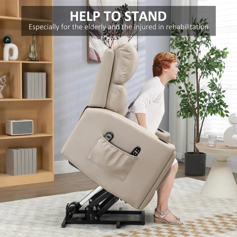Beige Electric Riser Recliner Chair with Massage and Heat Function for Ultimate Comfort