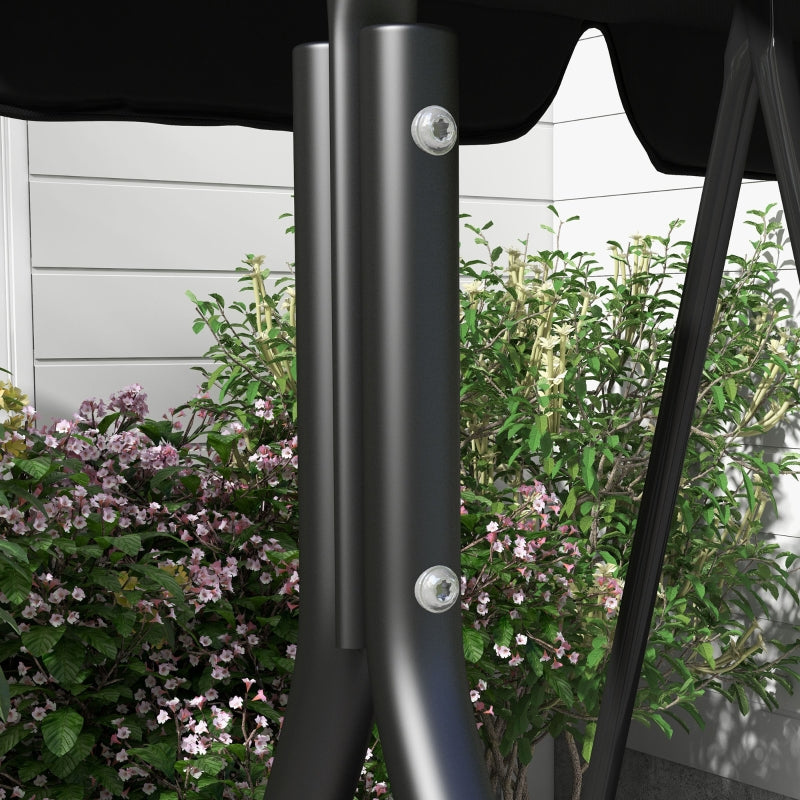 Black 3-Seater Canopy Swing Chair Rocking Bench for Garden Patio