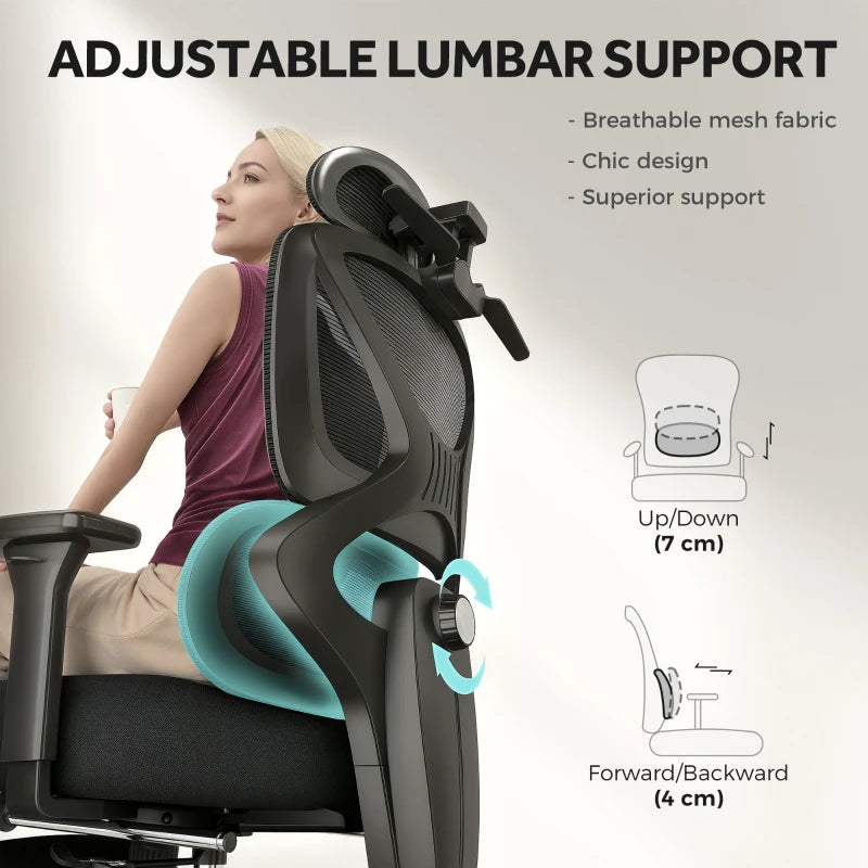 Ergonomic Adjustable Office Chair - Comfortable Black Desk Chair for Home & Office Use, Lumbar Support, Height Adjustable