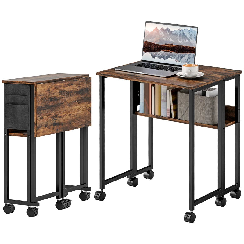 Rustic Brown 63 cm Drop Leaf Writing Desk - Space-Saving Home Office Workstation with Stylish Design